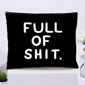 Black Zipper Pouch with Bold White Text